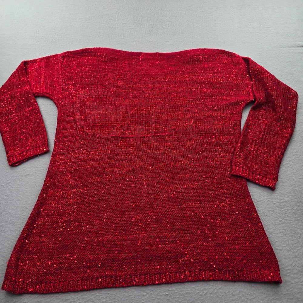 Nurture Sweater Womens Large Red Sequin Tight Knit Scoop Neck Ribbed Winter Warm - Picture 2 of 7